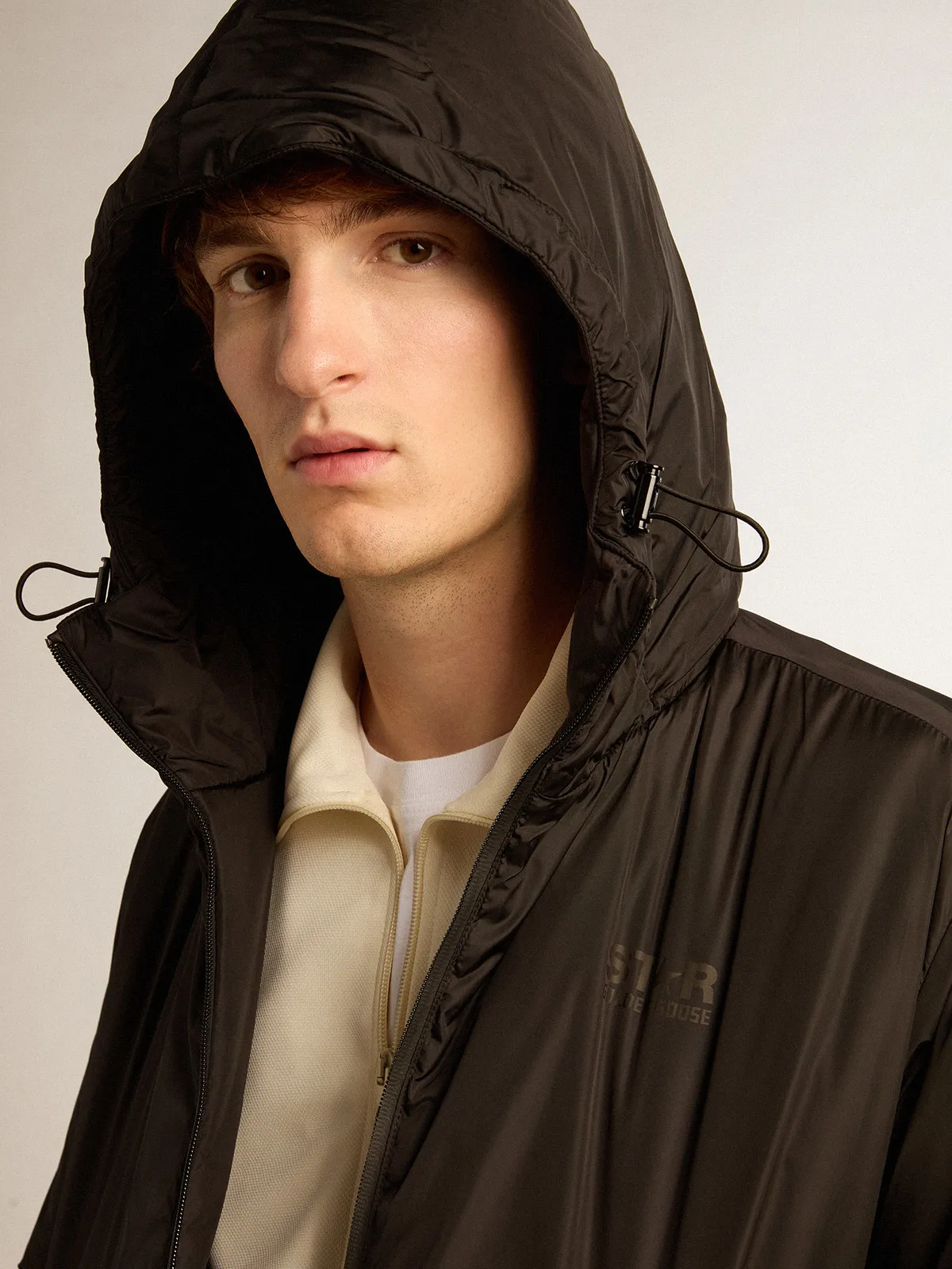 Men’s black Star Collection ankle-length hooded padded jacket