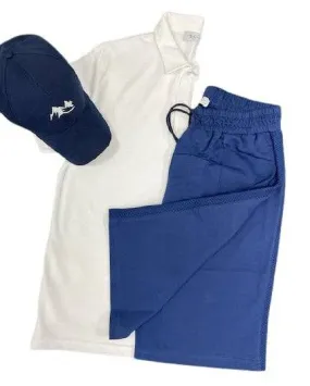 Men's Casual Wear Matched Set - Polo Shirt, 100% Cotton Shorts and Baseball Hat (3 Piece Set)