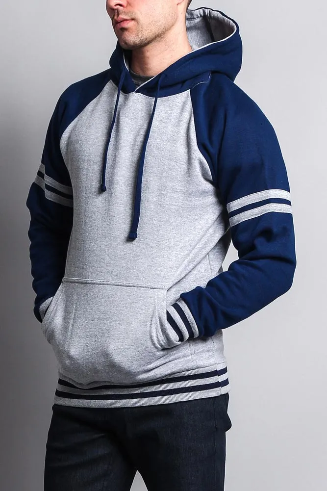 Men's Contrast Raglan Striped Sleeve Pullover Hoodie