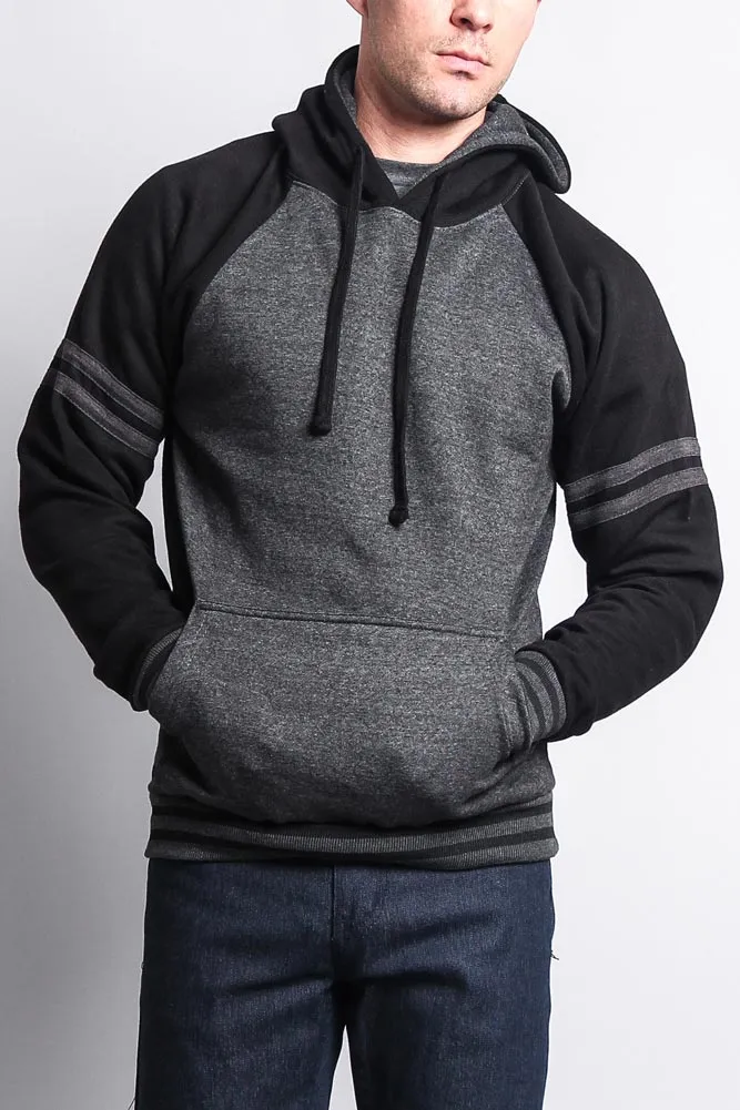 Men's Contrast Raglan Striped Sleeve Pullover Hoodie