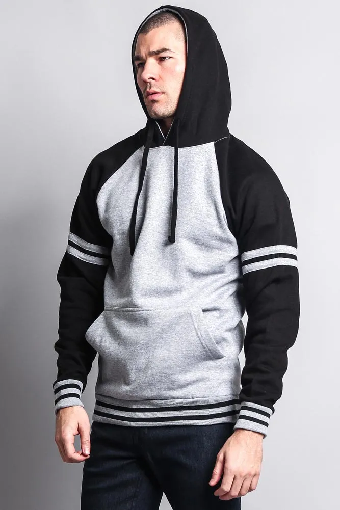 Men's Contrast Raglan Striped Sleeve Pullover Hoodie