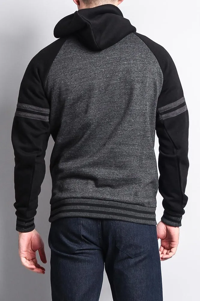 Men's Contrast Raglan Striped Sleeve Pullover Hoodie