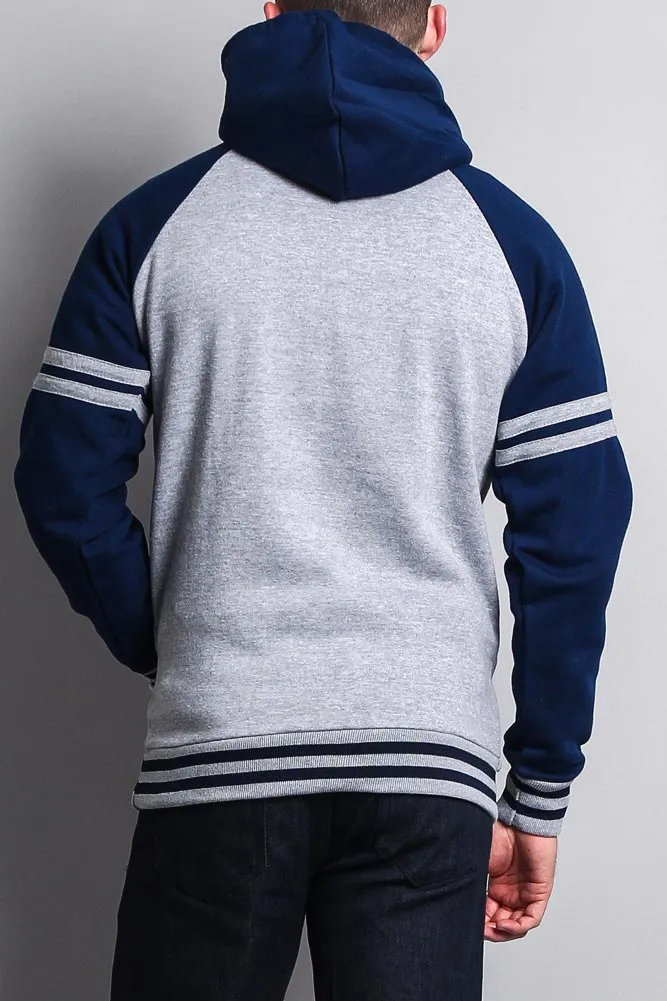 Men's Contrast Raglan Striped Sleeve Pullover Hoodie