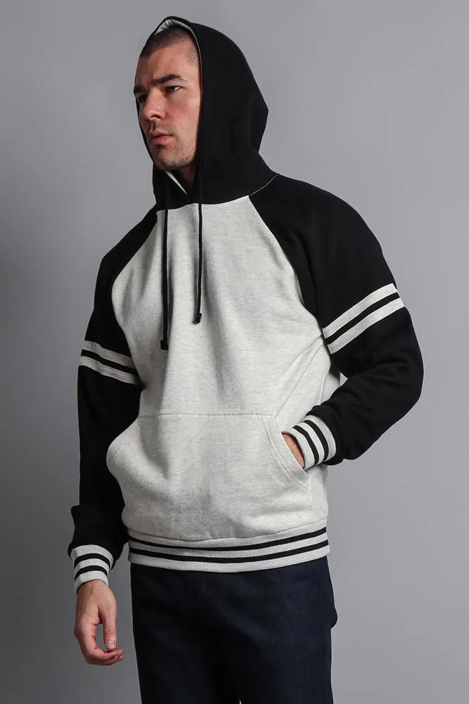 Men's Contrast Raglan Striped Sleeve Pullover Hoodie