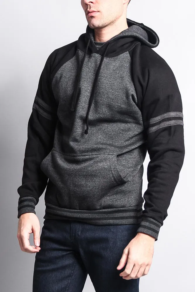 Men's Contrast Raglan Striped Sleeve Pullover Hoodie