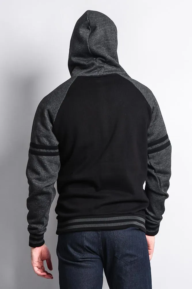 Men's Contrast Raglan Striped Sleeve Pullover Hoodie