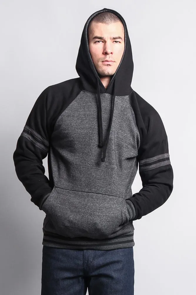 Men's Contrast Raglan Striped Sleeve Pullover Hoodie