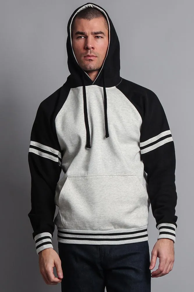 Men's Contrast Raglan Striped Sleeve Pullover Hoodie