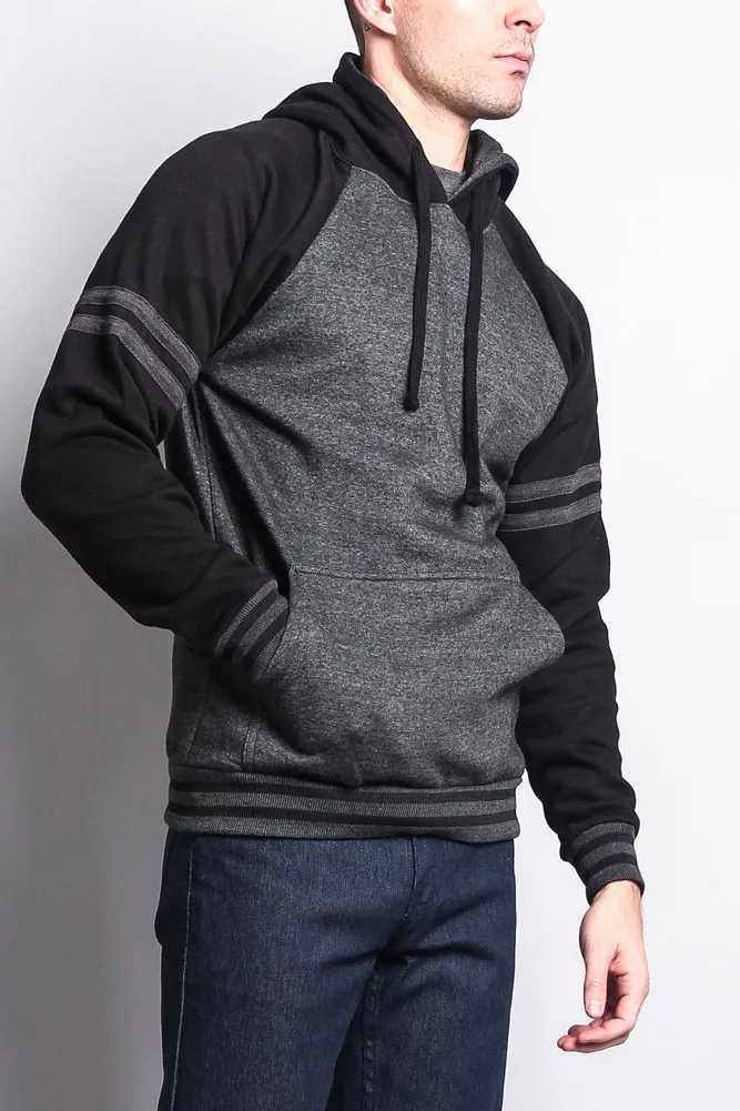 Men's Contrast Raglan Striped Sleeve Pullover Hoodie