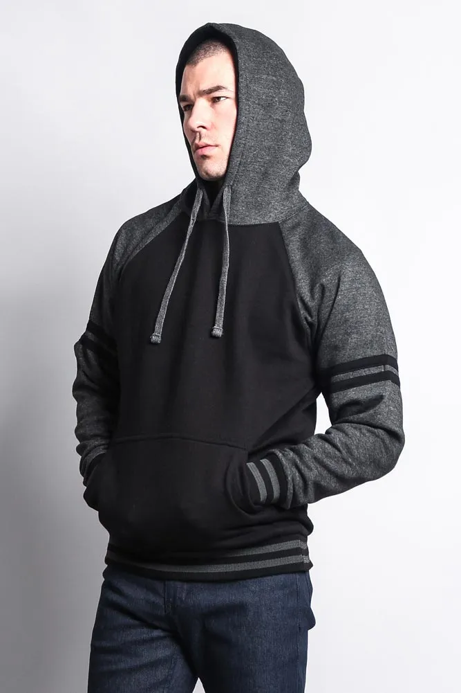 Men's Contrast Raglan Striped Sleeve Pullover Hoodie