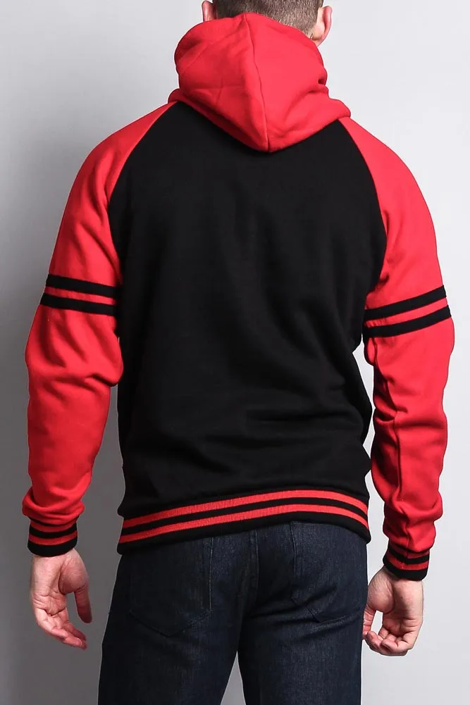 Men's Contrast Raglan Striped Sleeve Pullover Hoodie