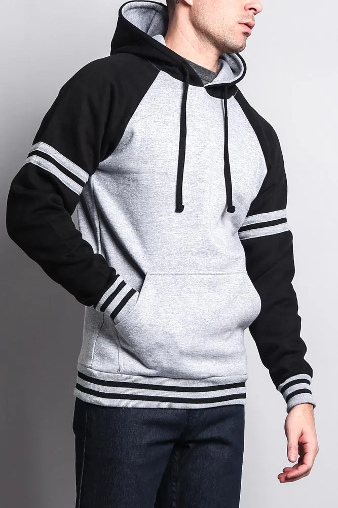 Men's Contrast Raglan Striped Sleeve Pullover Hoodie