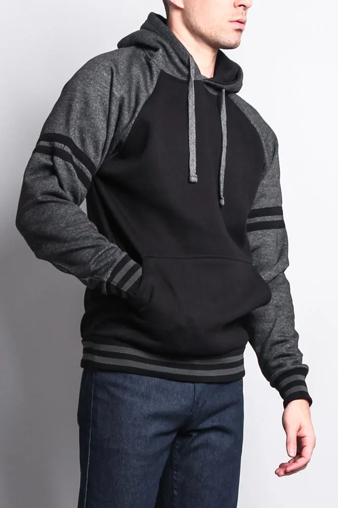 Men's Contrast Raglan Striped Sleeve Pullover Hoodie