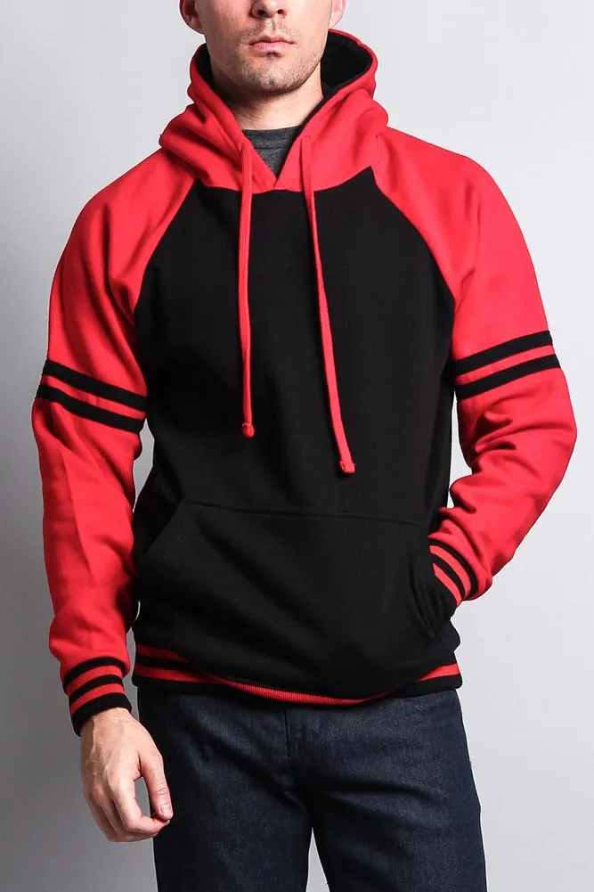 Men's Contrast Raglan Striped Sleeve Pullover Hoodie