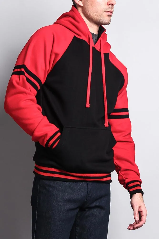 Men's Contrast Raglan Striped Sleeve Pullover Hoodie