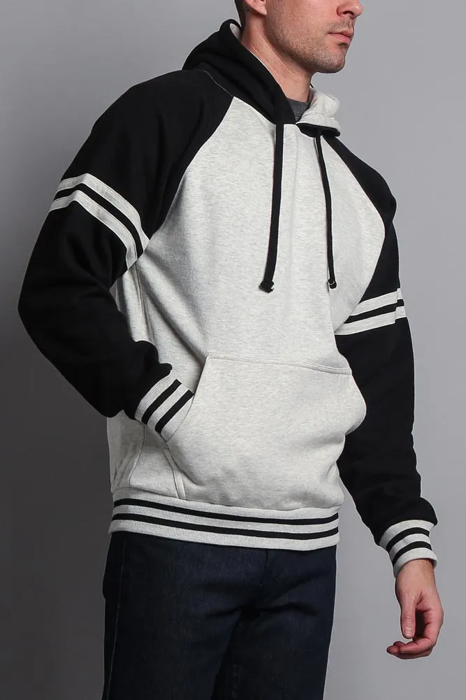 Men's Contrast Raglan Striped Sleeve Pullover Hoodie