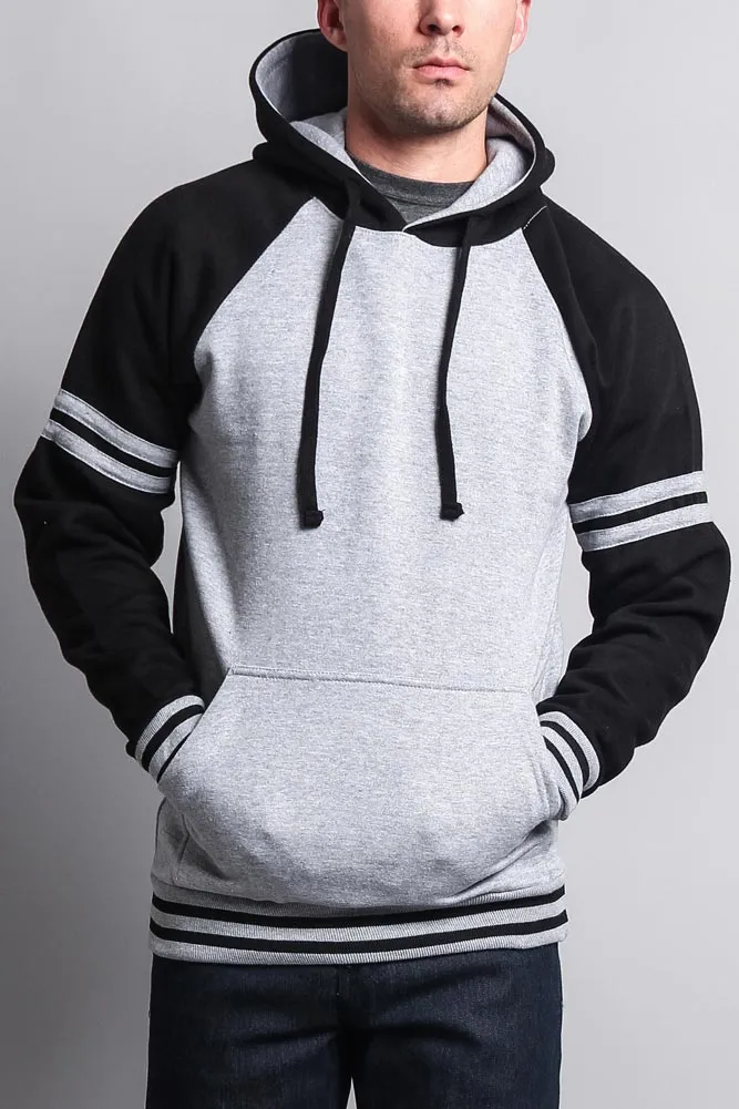 Men's Contrast Raglan Striped Sleeve Pullover Hoodie