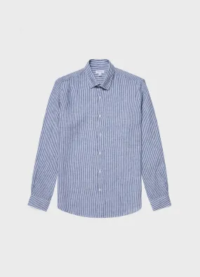 Men's Linen Shirt in Navy/White Linen Stripe