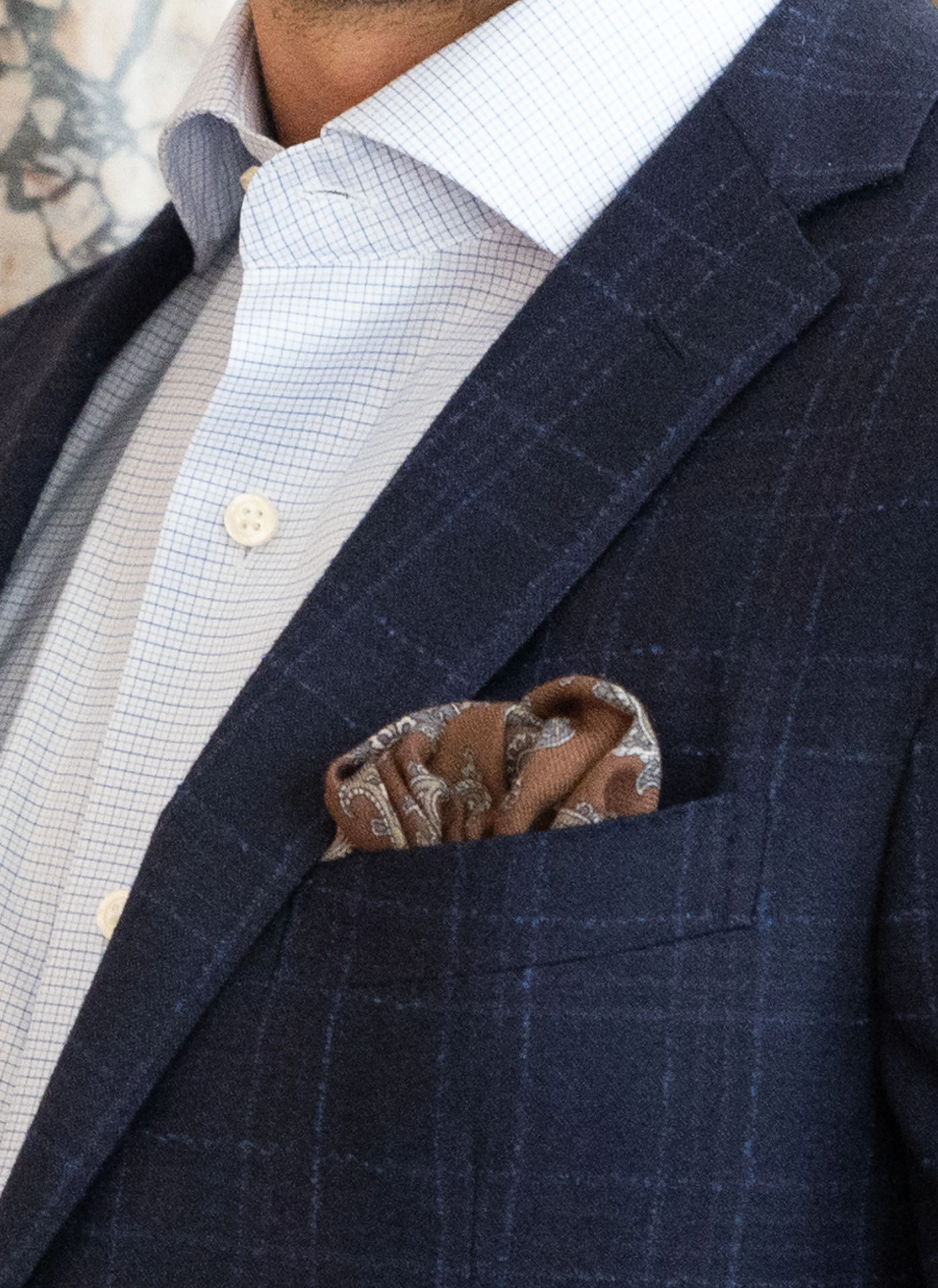 Men's Paisley Wool Pocket Square in Brown