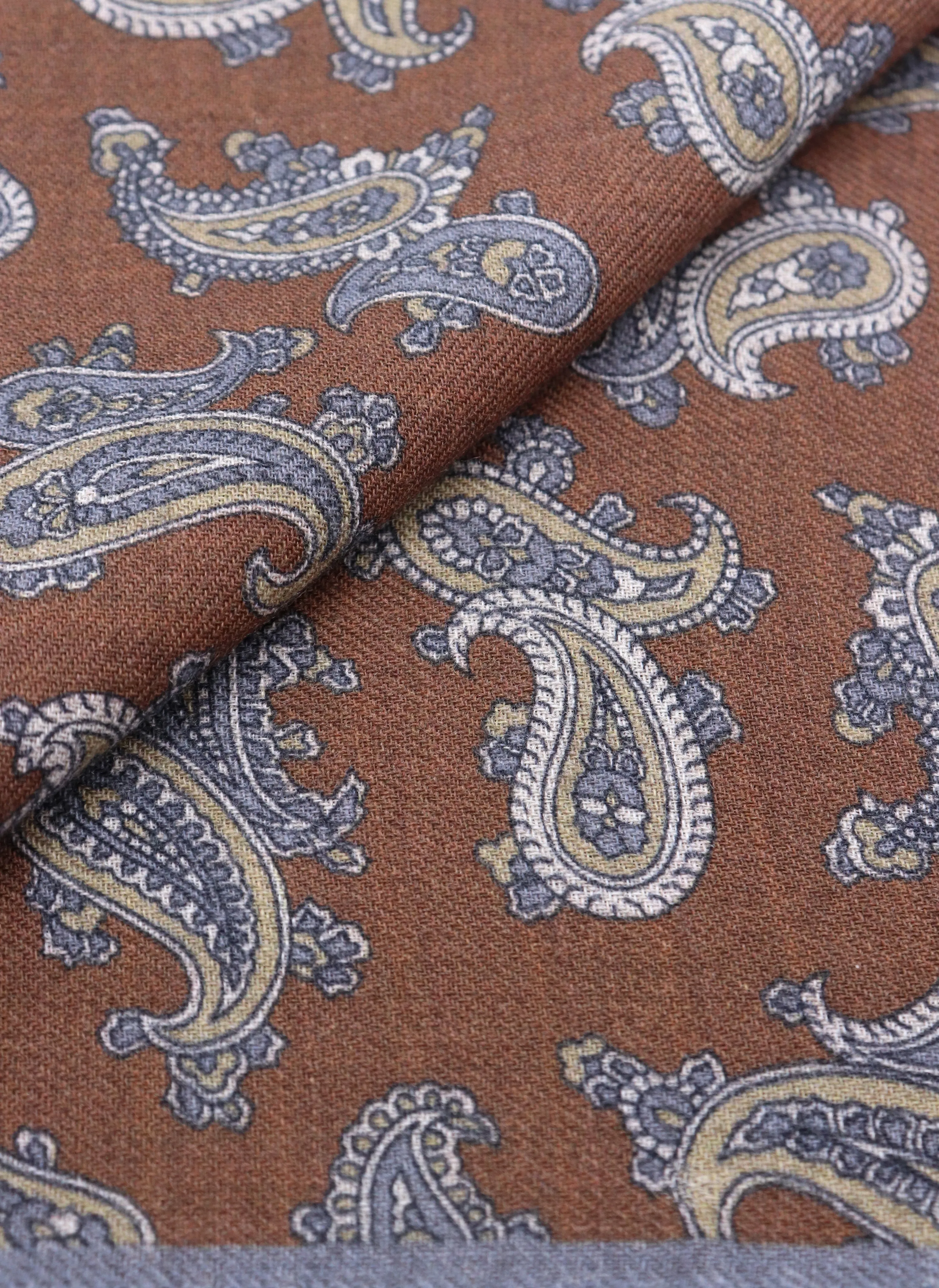 Men's Paisley Wool Pocket Square in Brown