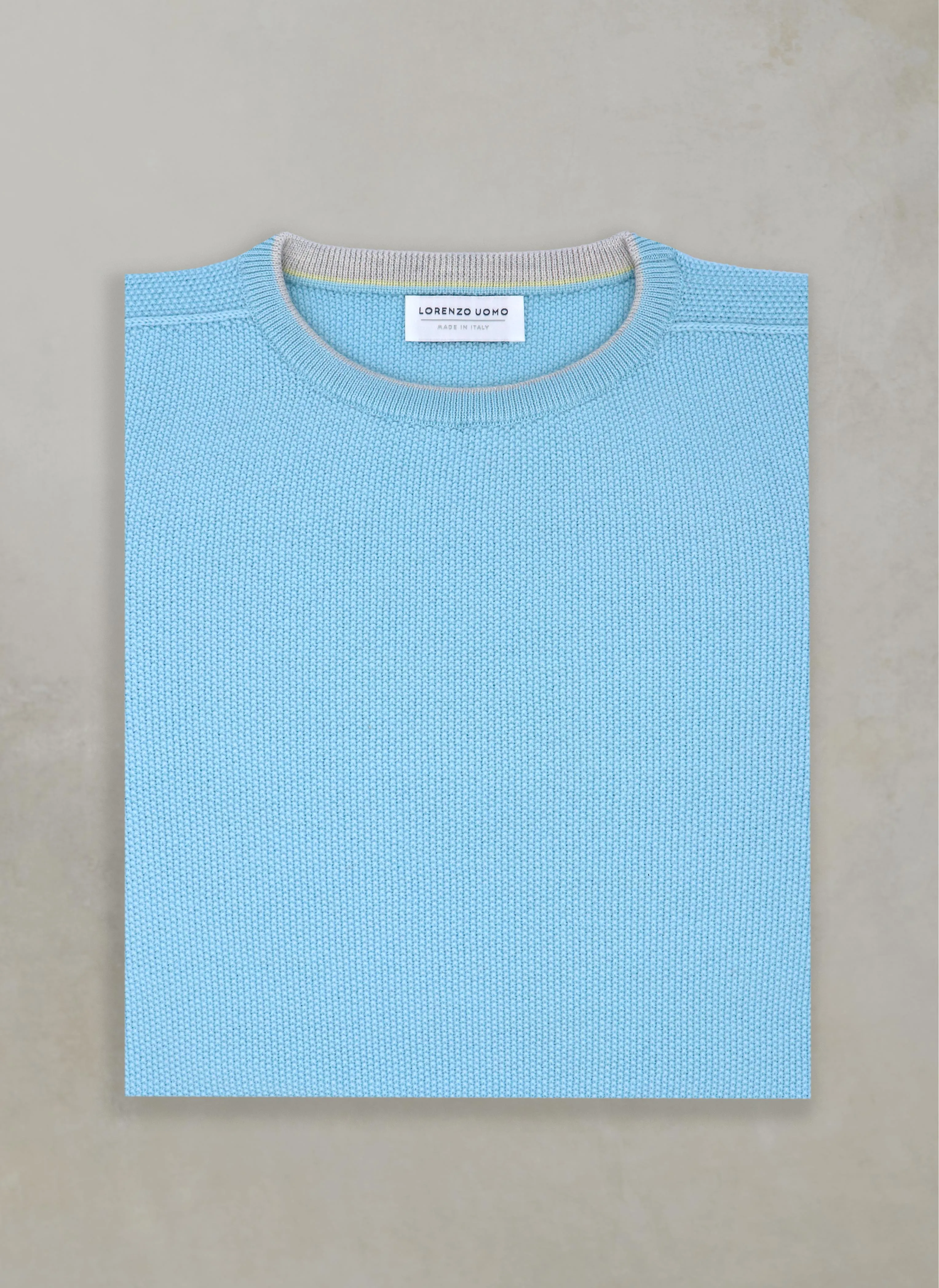 Men's Tollegno Merino Wool Crew Neck Sweater in Aqua