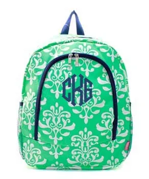 Mint Bloom Damask Personalized backpack by Atlanta Monogram