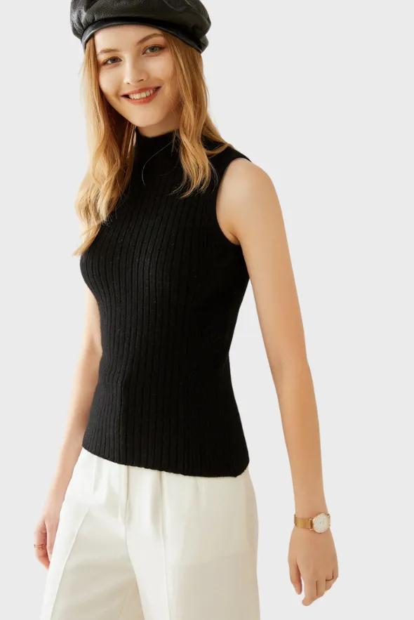 Mock-Neck Cashmere Vest