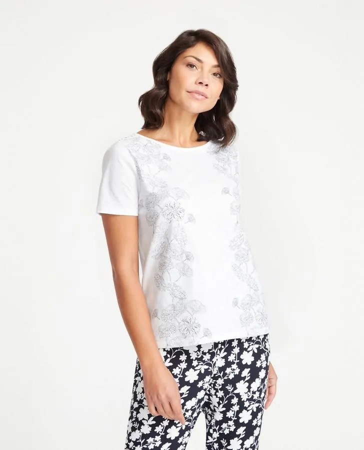 Monochrome Side Floral Print Tee Shirt