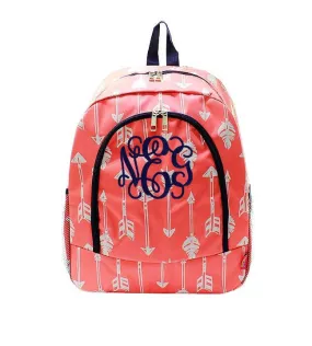 Monogrammed Coral and Navy arrows backpack