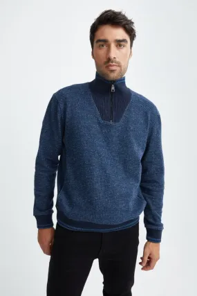 Navy Quarter Zip Knit Sweater