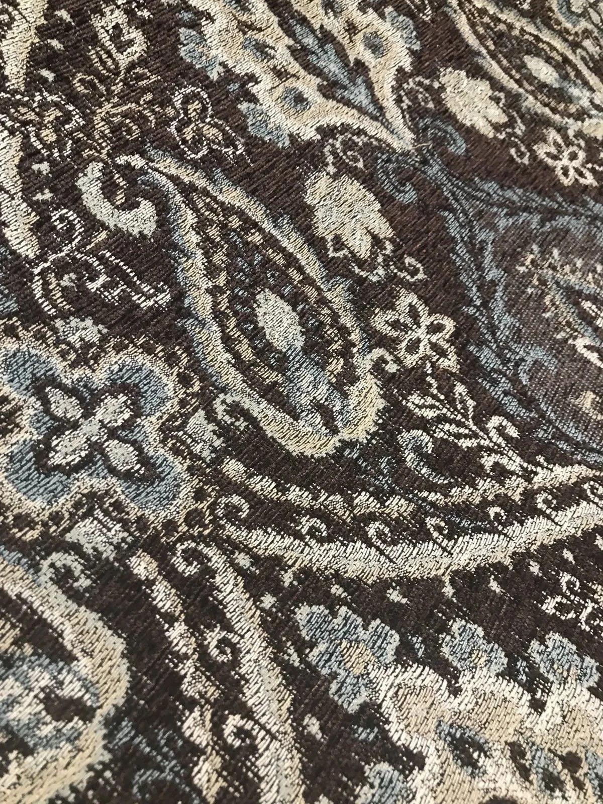 NEW Double Sided Burnout Kilim Rug Inspired Fabric- Blue Brown Upholstery