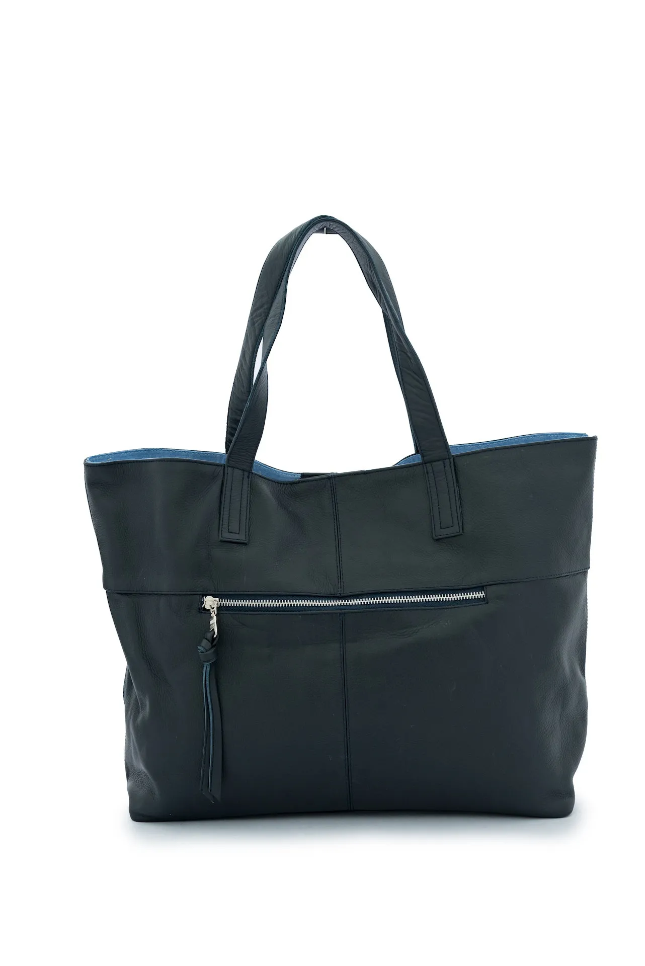 New York French Navy Leather Tote Bag