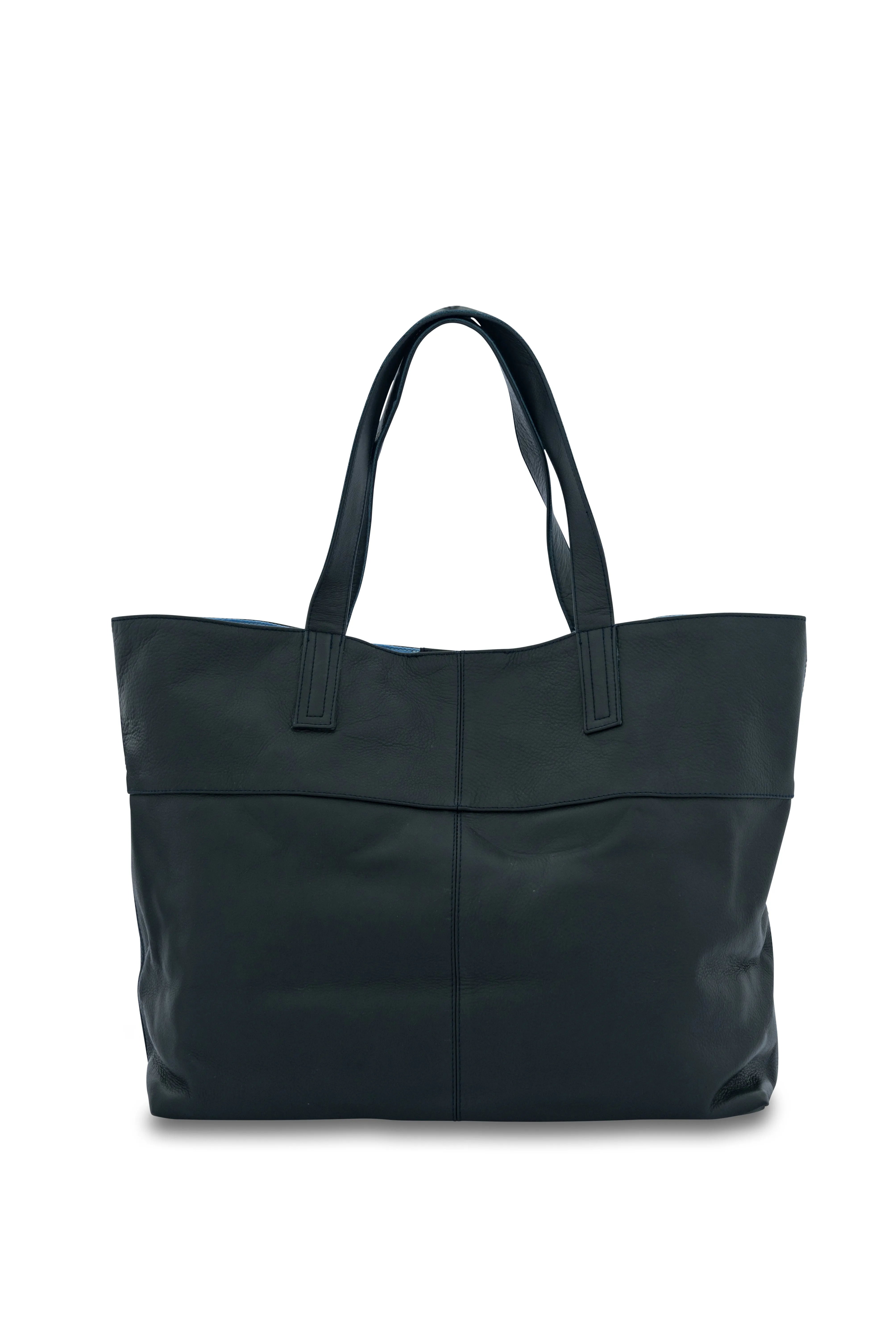 New York French Navy Leather Tote Bag