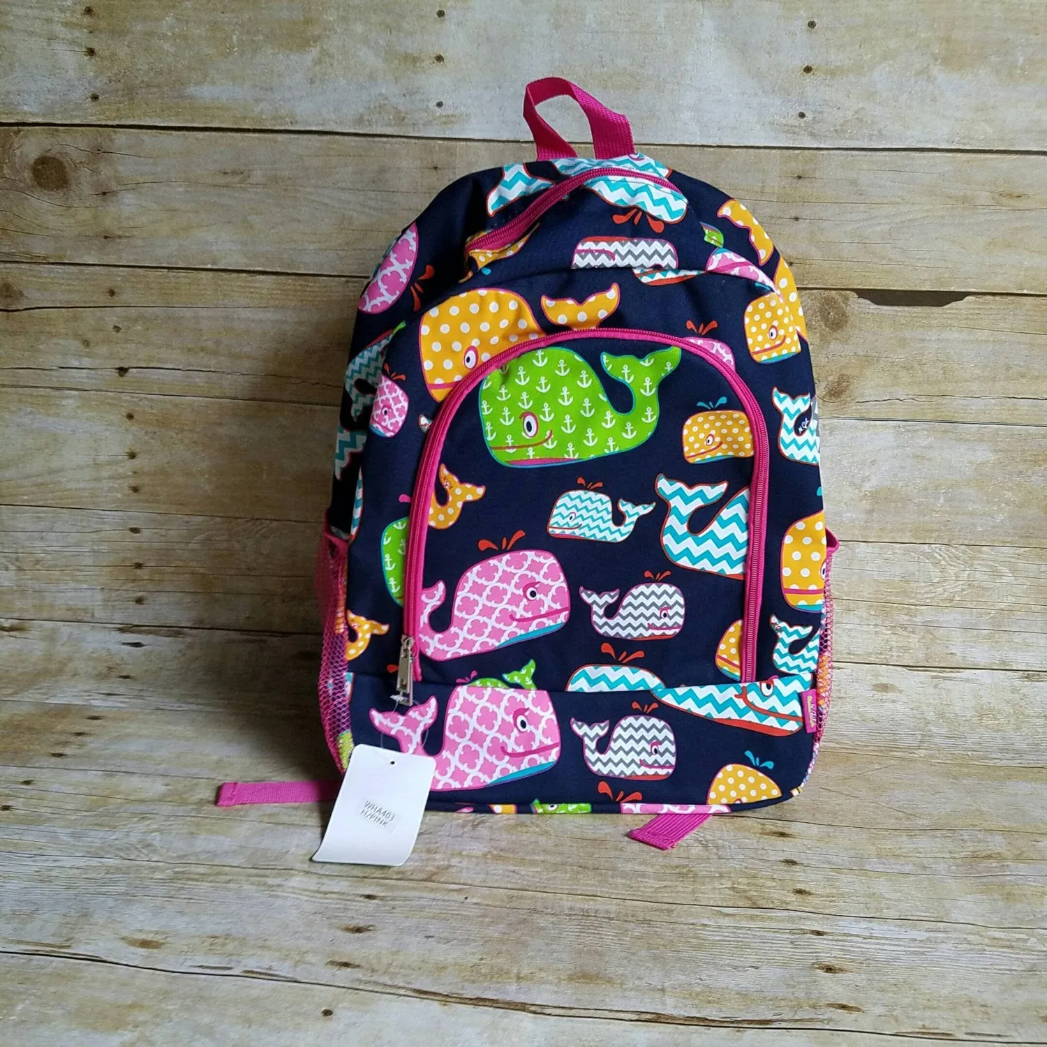 Preppy Whale print backpack- Monogrammed backpack personalized book bag