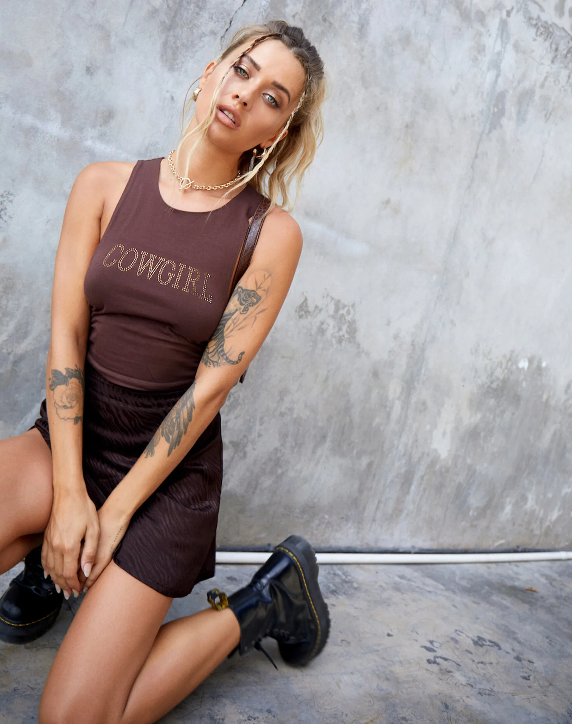 Raze Vest Top in Brown 'Cowgirl' Hotfix