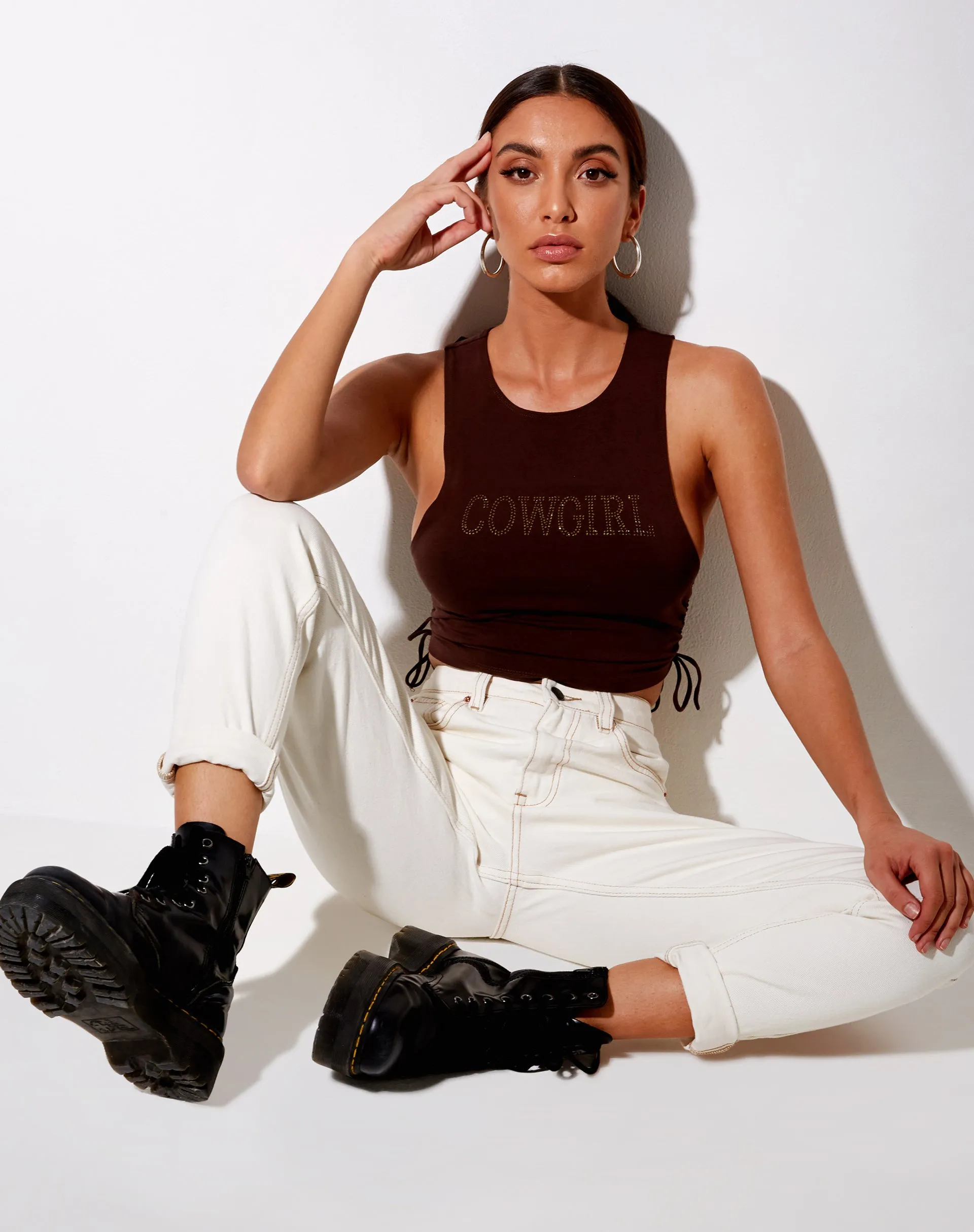 Raze Vest Top in Brown 'Cowgirl' Hotfix