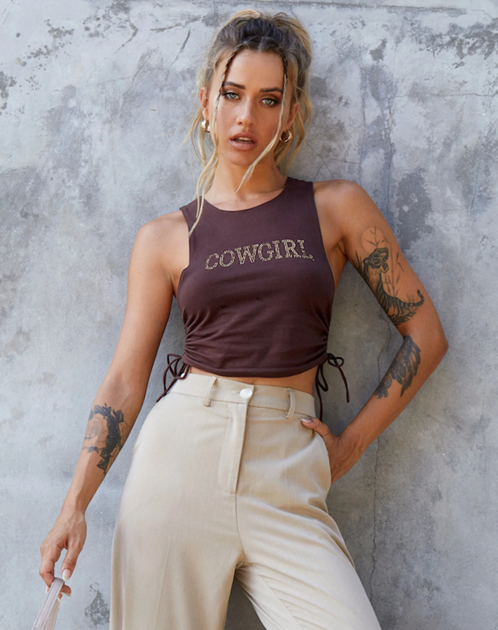 Raze Vest Top in Brown 'Cowgirl' Hotfix