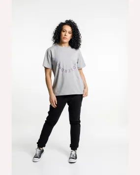 Rose Road Topher Tee - Pewter with Cyber Purple/Violet Circular Embroidery