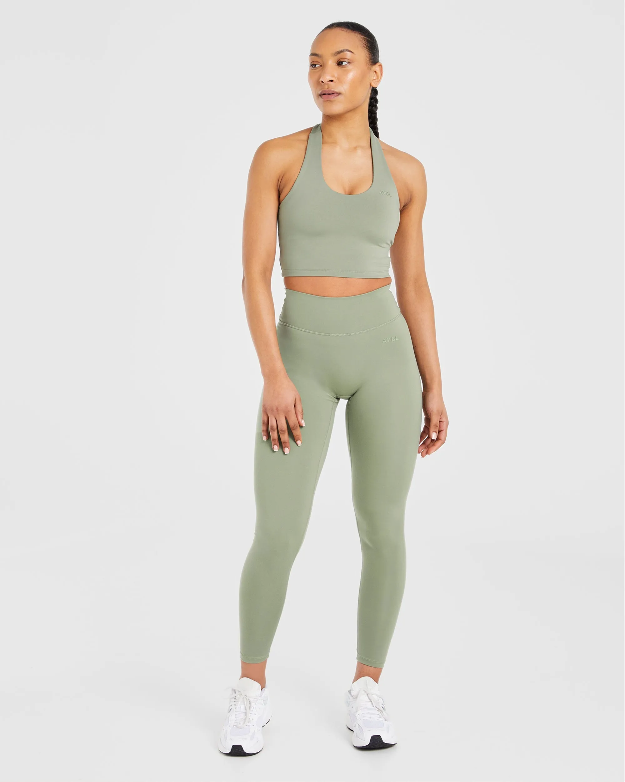 Staple Halterneck Crop Top - Olive Green