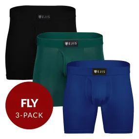 Sweat Proof Men's Boxer Briefs with Fly - Mix 3-Pack (Black, Green, Navy)