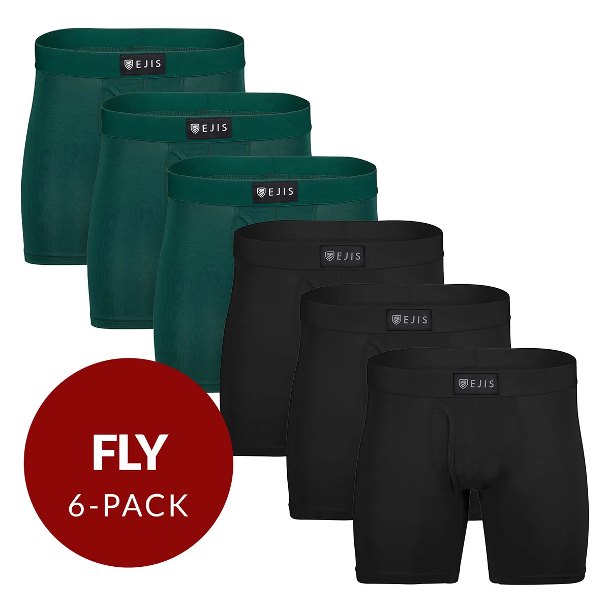 Sweat Proof Men's Boxer Briefs with Fly - Mix 6-Pack (3x Black, Green)