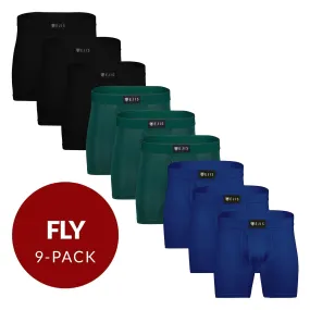 Sweat Proof Men's Boxer Briefs with Fly - Mix 9-Pack (3x Black, Green, Navy)