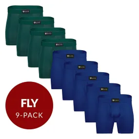 Sweat Proof Men's Boxer Briefs with Fly - Mix 9-Pack (4x Green, 5x Navy)