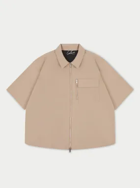 TECHNICAL HEAVYWEIGHT ZIP OVERSHIRT - BEIGE