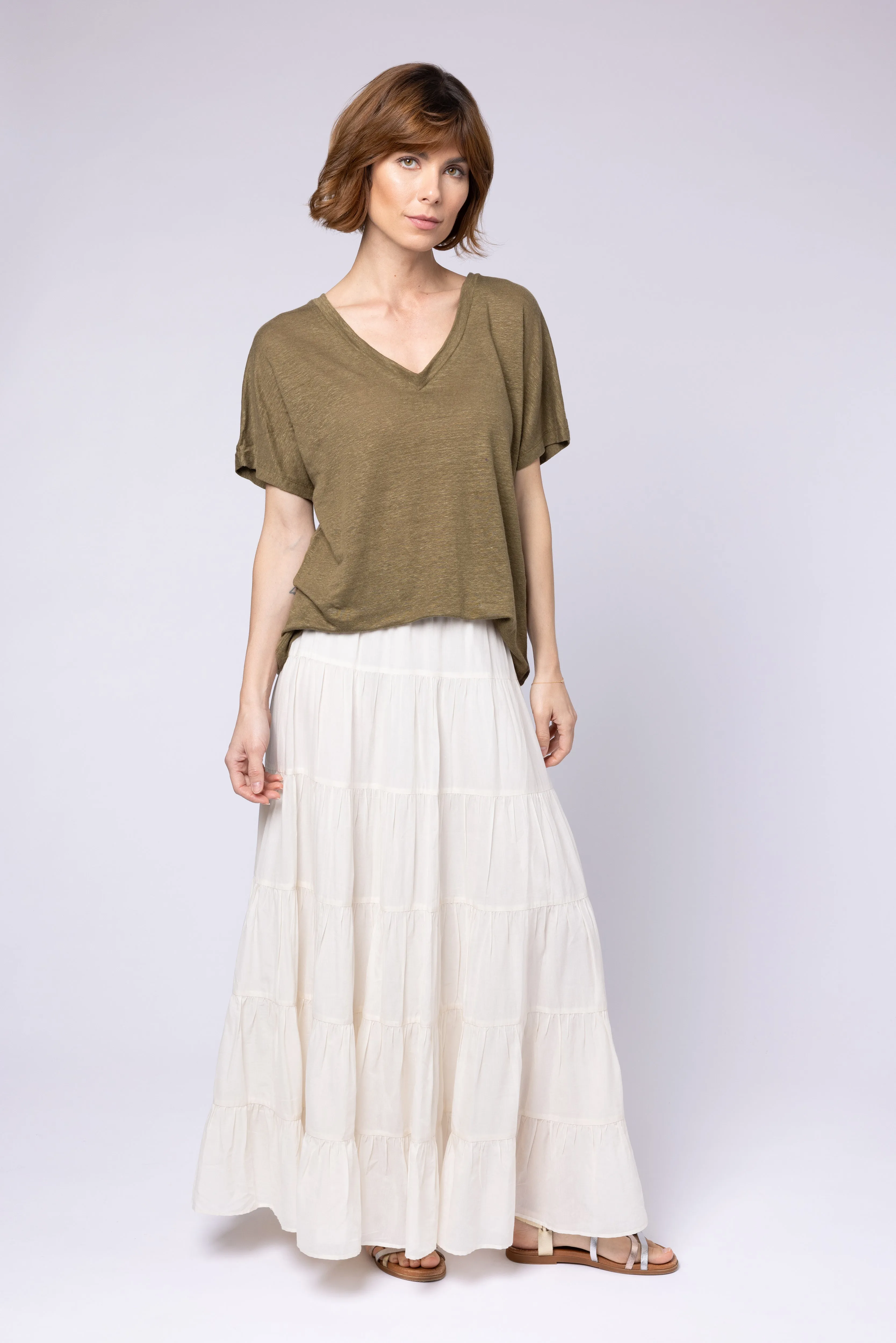 TIA TIERED SKIRT (IVORY)