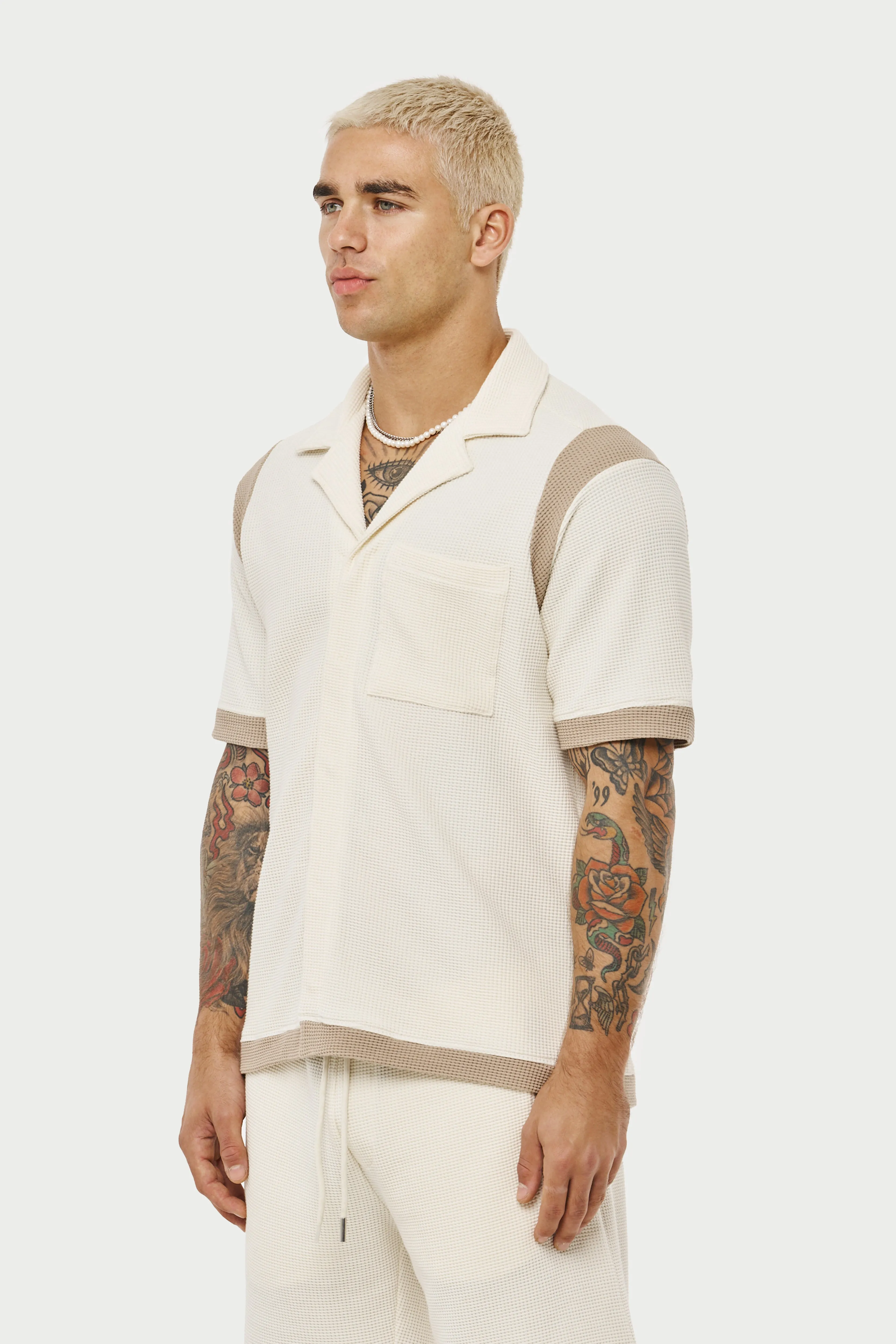 WAFFLE TONAL TEXTURED SHIRT - OFF WHITE