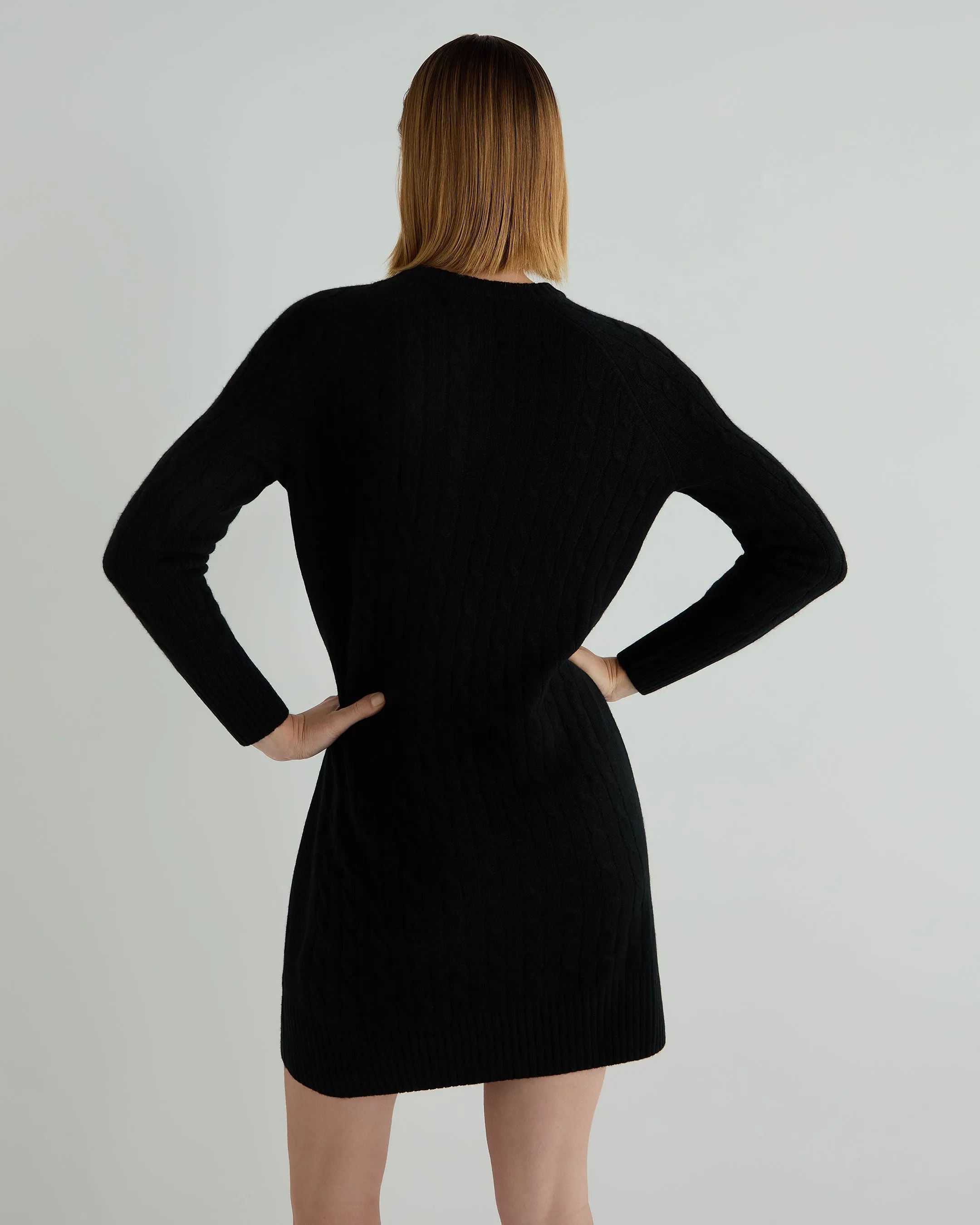 Women's Bella Round Neck Cable Cashmere Dress Black