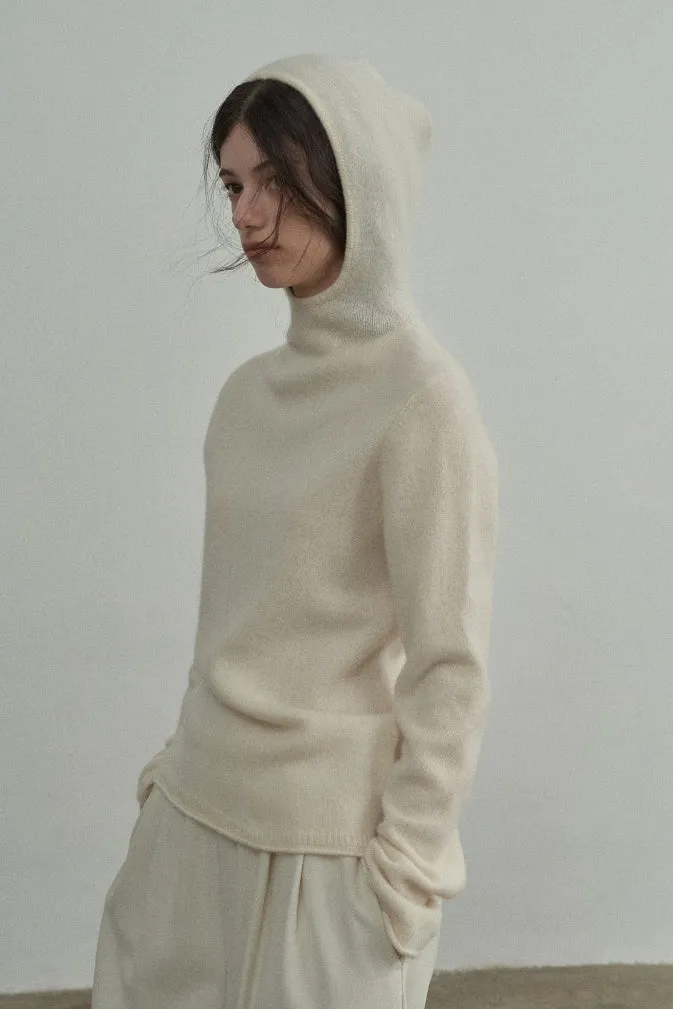 Wool blended yak hair lazy tone high collar hoodie knitwear | 6 color